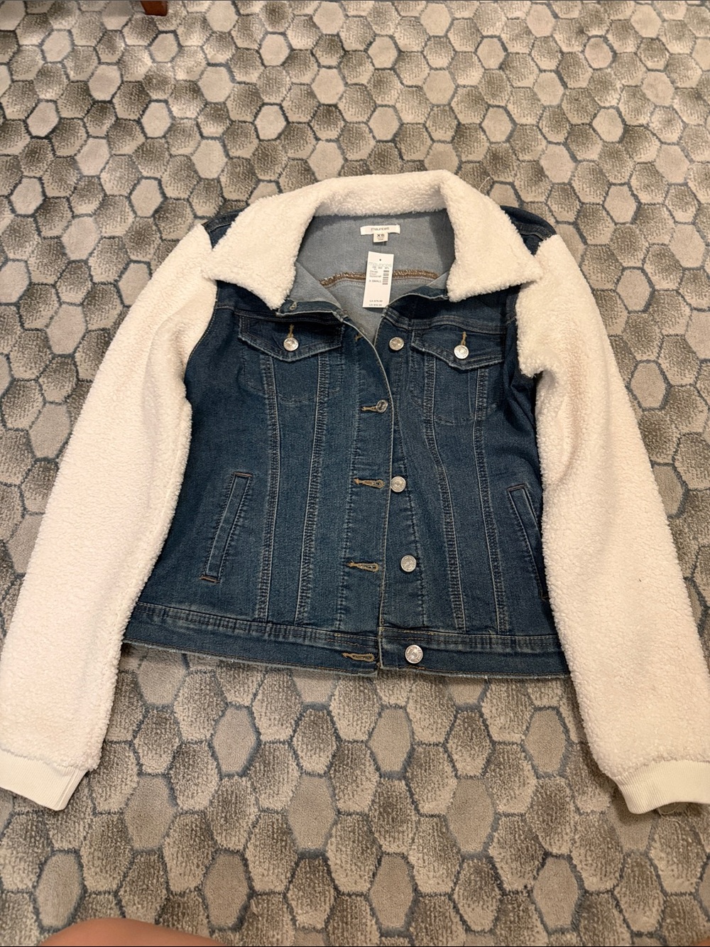 Maurices Blue Denim Jacket with Cream Sherpa Collar